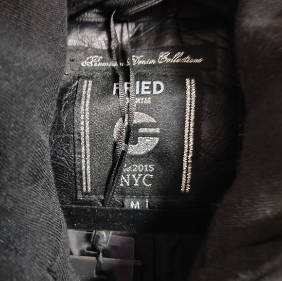 Fried Denim NYC Men's Black Faux Leather Jacket w Removable Jersey Knit Hood M - Picture 5 of 5